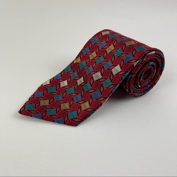 Daniel De Fasson Tie Mens Red Geometric - Picture 1 of 5